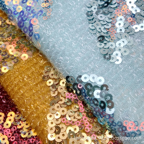 Knit Leaf Shape Fringed Mesh Embroidery Sequin Fabric